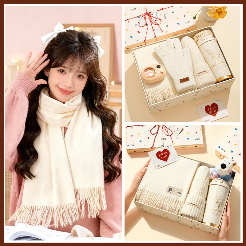 围巾帽子手套三件套，韩系氛围感