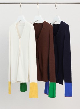 LD-82337【撞色拼接】长袖针织衫2025秋冬羊绒气质百搭打底纯色