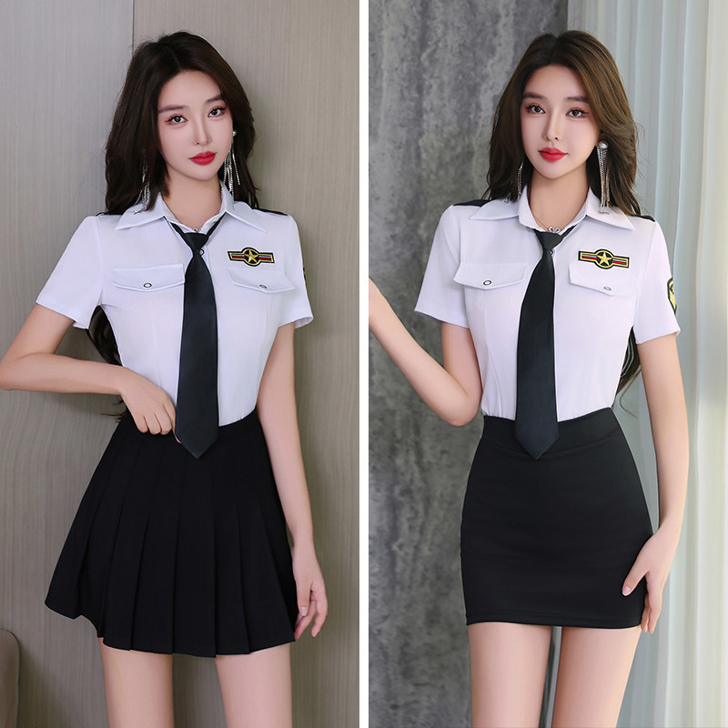 新款乐队服装女衬衫白色短袖夏季演出服海军衬衣空姐长袖空乘制服