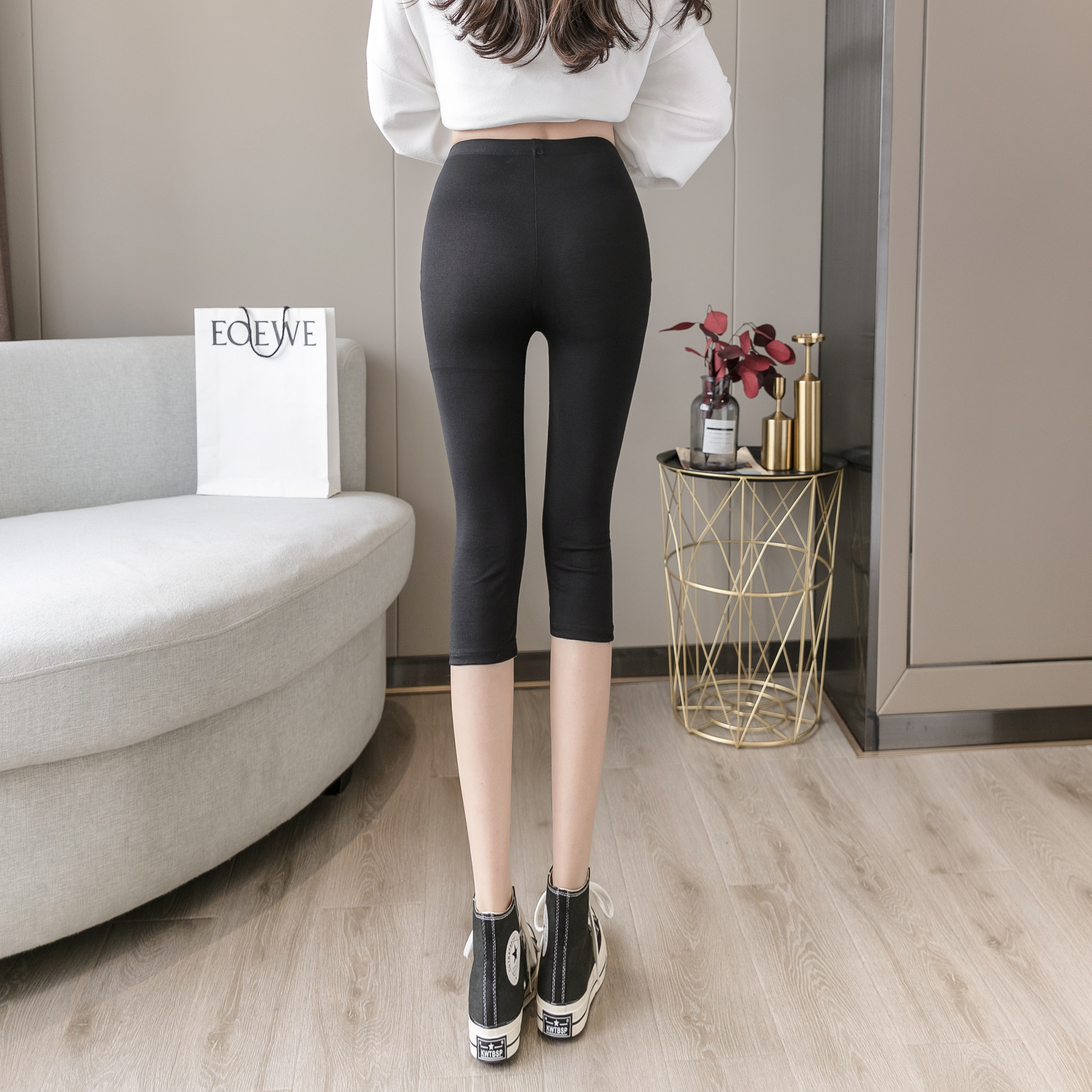 夏季打底裤七分裤子女薄款外穿大码弹力夏天莫代尔纯棉九分秋裤女