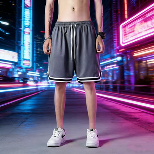 衩休闲 潮牌纯色五分冰丝网眼宽松健身跑步大裤 篮球短裤 男运动美式