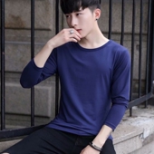 T恤男圆领春夏季 休闲无领纯色打底衫 简约t桖薄款 大码 小衫 青年长袖