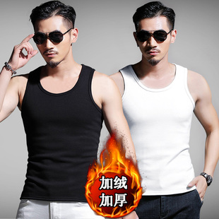 冬季男士保暖背心男加绒加厚修身纯白色发热大码打底衫内衣马甲潮