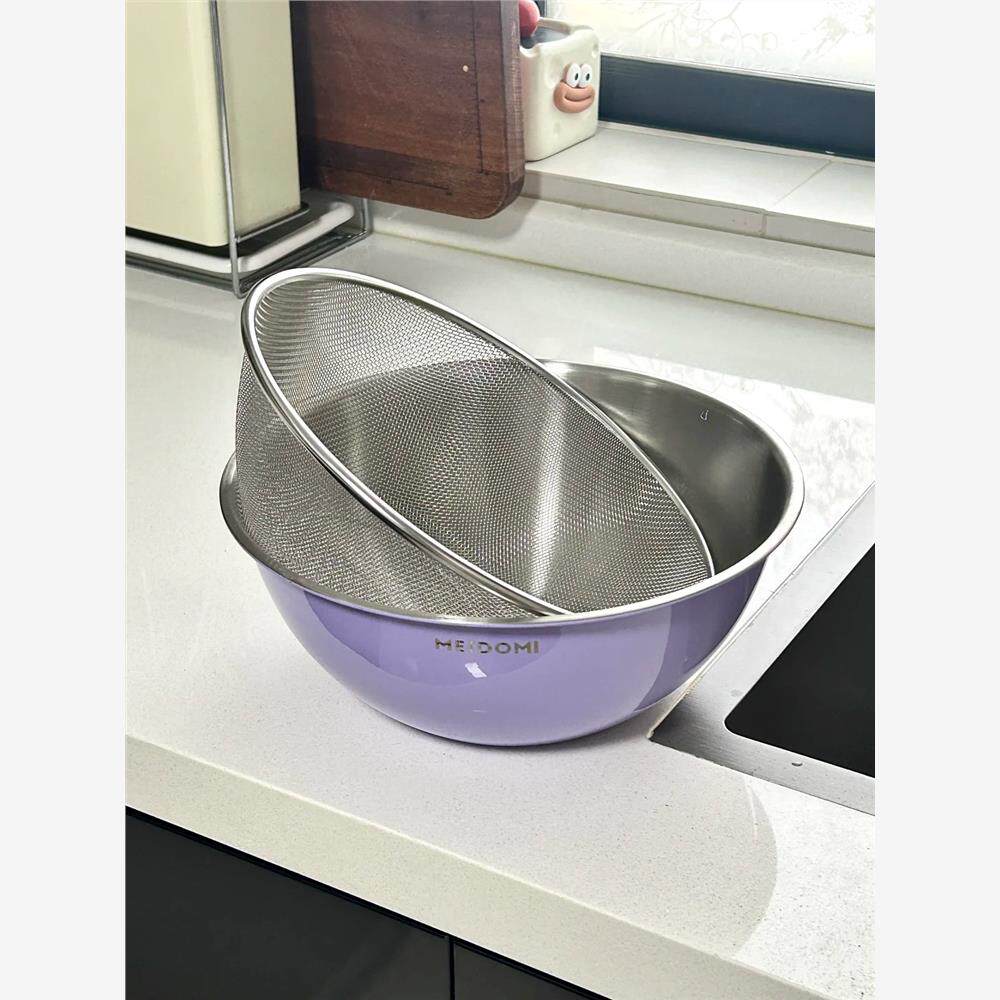 【厨房好物】不锈钢沥水篮两件套厨房料理拌菜洗菜和面彩色沙拉碗