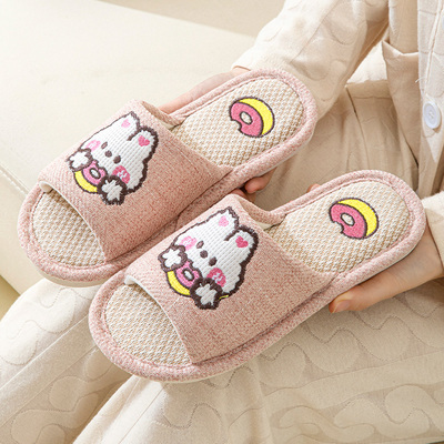 启布熊亚麻新款潮亚麻拖鞋