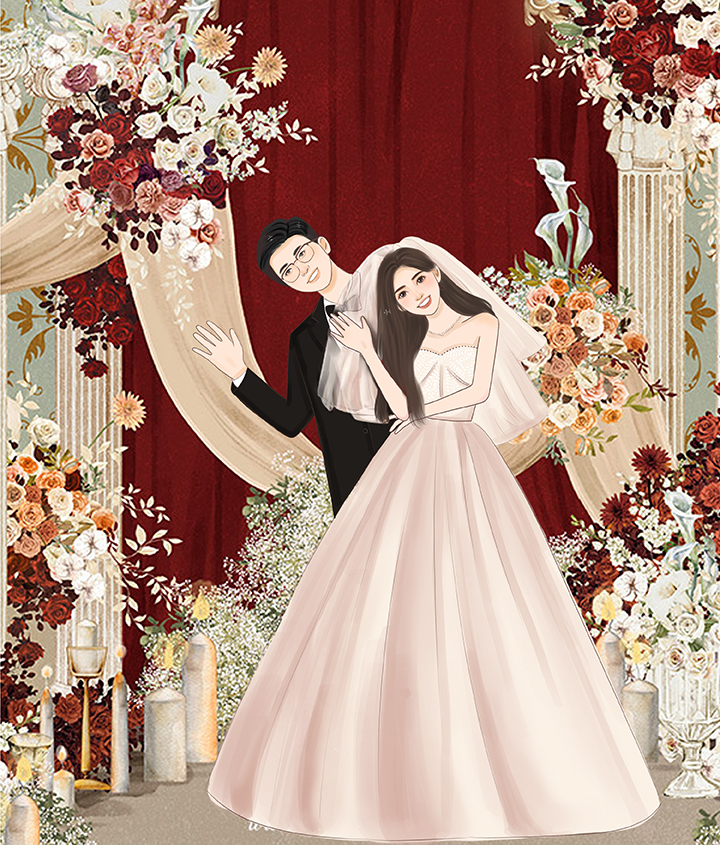 婚礼请柬logo人物形象定制插画