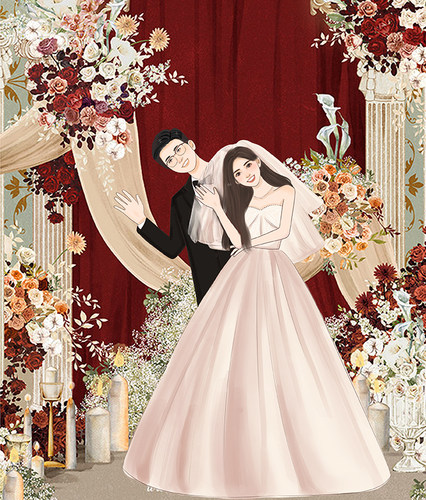 婚礼请柬logo人物形象定制插画