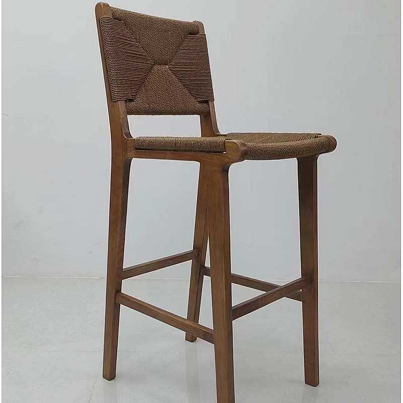 田园高脚吧椅客阳台酒吧白蜡木吧台桌餐椅真藤编藤咖啡书店高吧凳