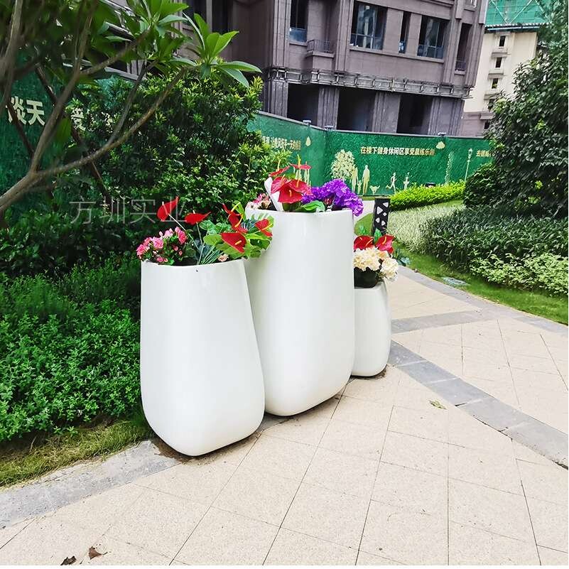 深圳龙岗玻璃钢花盆商场酒店简约花坛美陈艺术户外组合花钵容器