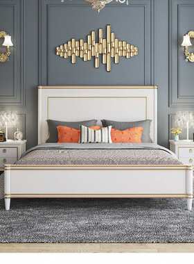 美式床实木床 轻奢1.8米主卧原木双人床灰色高箱储物婚床现代简约