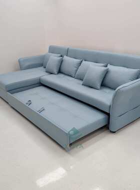 天蓝色组合沙发床可折叠两用客厅带贵妃多功能可储物收纳沙发床