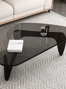 现代简约创意圆形茶几家用小户型客厅钢化玻璃茶几网红灰色茶桌