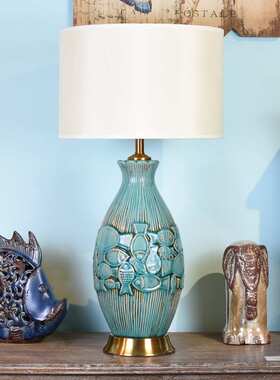 美式青蓝色小鱼陶瓷台灯客厅台灯卧室床头现代简约装饰台灯