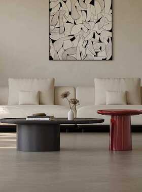 意式极简黑色茶几红色边几组合高端设计师款轻奢茶几桌椭圆形家用