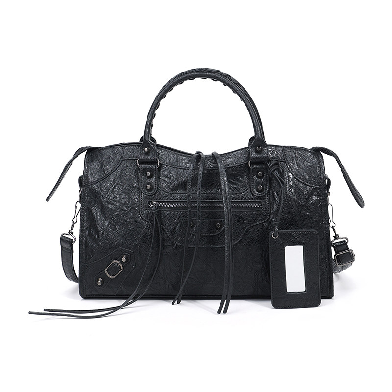 thumbnail for QMLG Polo Punk Style Riveted Biker Bag Women's Black Gold Buckle Handbag Crossbody Bag Retro Trendy Cool Shoulder Bag