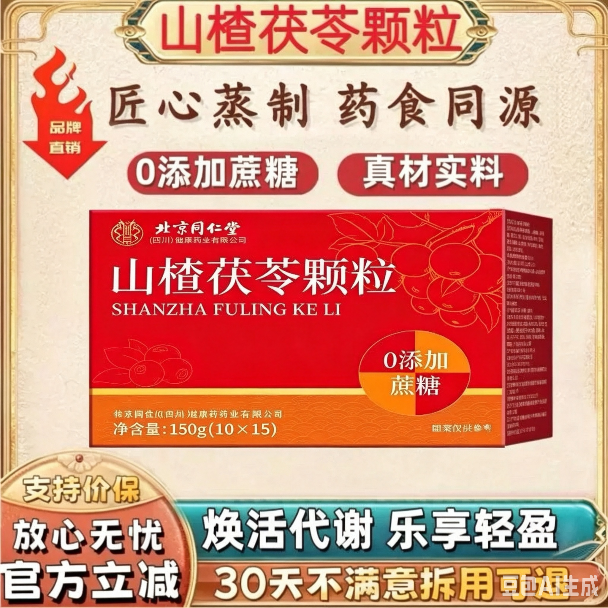 【官方正品】山楂茯苓颗粒北京同仁堂0添加蔗糖排毒除祛湿茶湿气