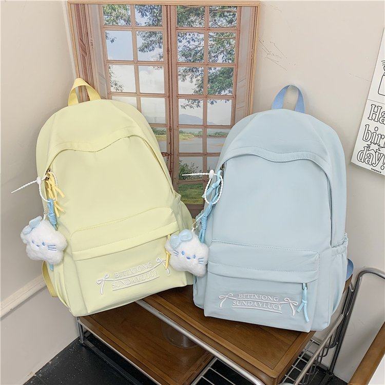 校园风ins纯色学生书包韩版小众百搭简约小清新初中高中生双肩包