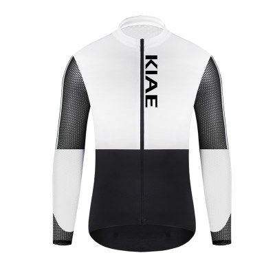 KIAE夏季黑白撞色长袖骑行服男女公路自行车山地单车防晒网眼上衣