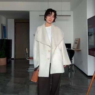 山阶【奢宠初雪】羊毛大翻领气质毛呢大衣中长款高级感廓形外套女