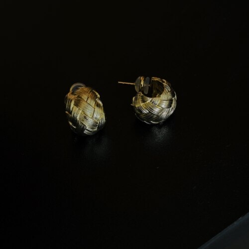 素金罗缎拉丝耳环法式轻奢耳钉女