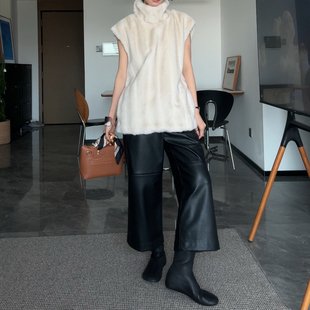 立裁调性宽松直筒皮裤 ROW风蛋白皮八分裤 子冬春 潇洒冷奢 山阶