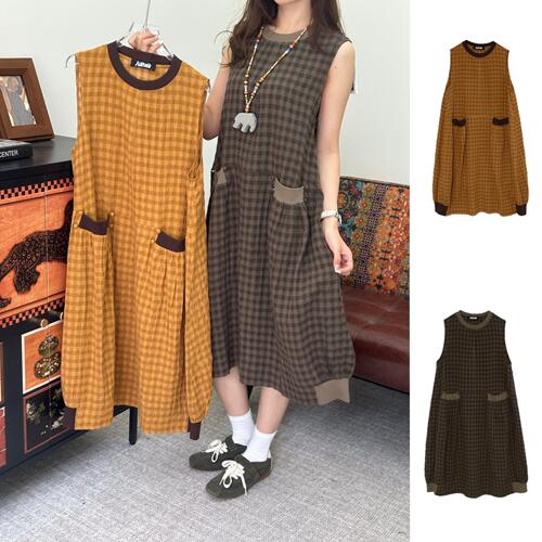 AUBRUINO 官方授权  26AW  格纹口袋连衣裙  AO26AWDS-01WN
