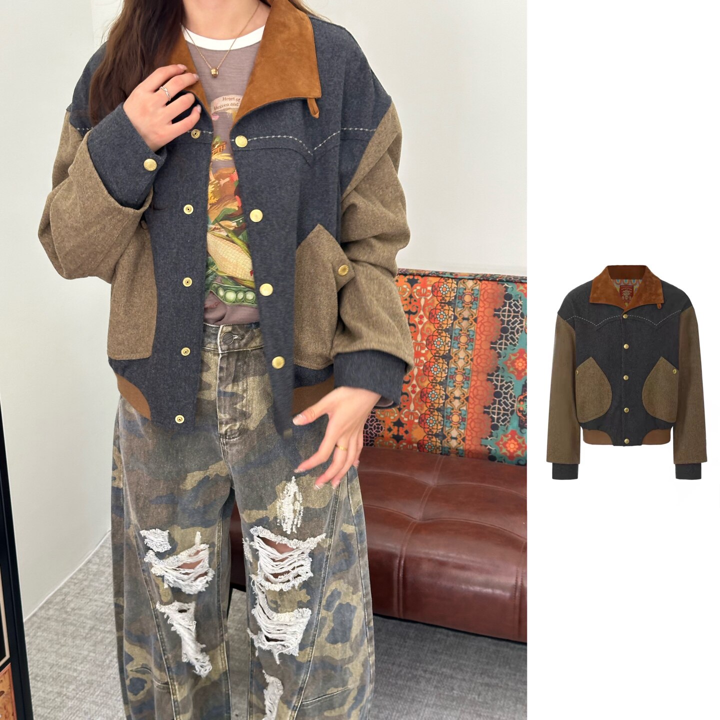 GARCONBYGARCON 官方授权26AW   羊皮翻领毛呢拼接夹克 GC26AW096
