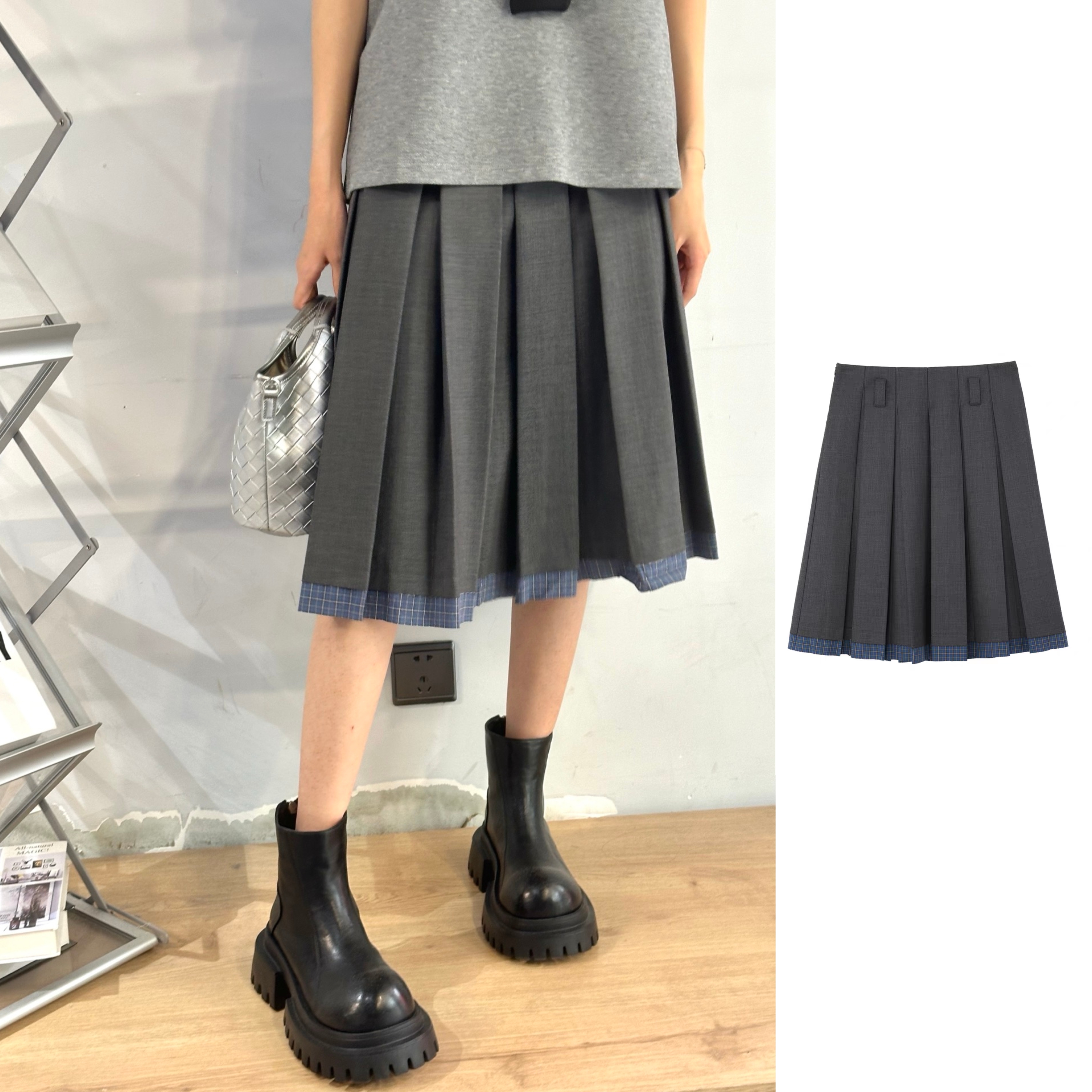 现货秒发 ANNENONO 官方授权 25AW格纹拼接百褶半裙