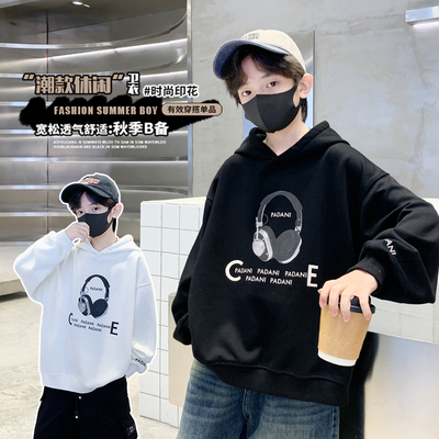 男童秋冬季加绒卫衣连帽休闲潮帅