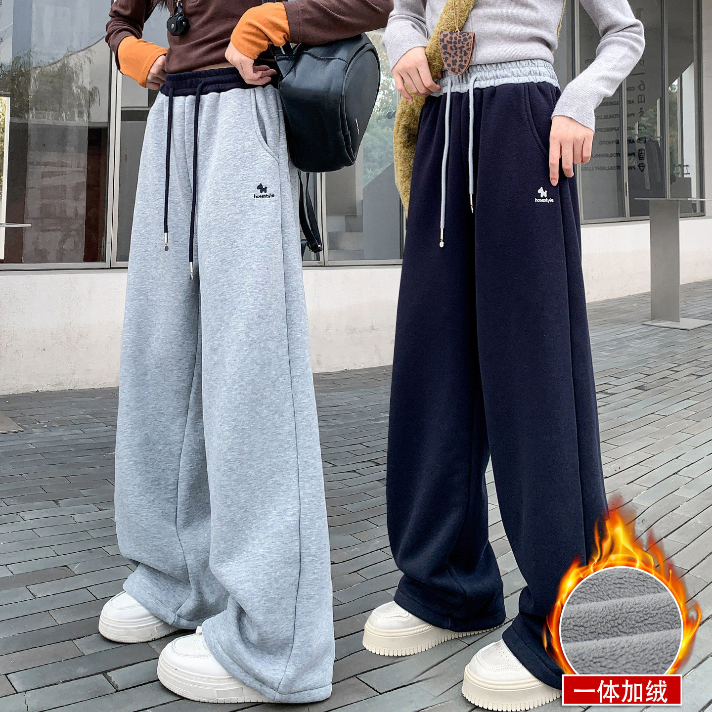 秋冬运动裤加绒女童超洋气直筒窄版休闲裤中大童冬一体绒加厚卫裤