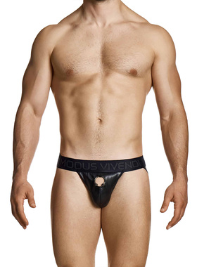 Modus Vivendi性感仿皮镂空洞口男士双丁内裤金属环囊袋运动12512