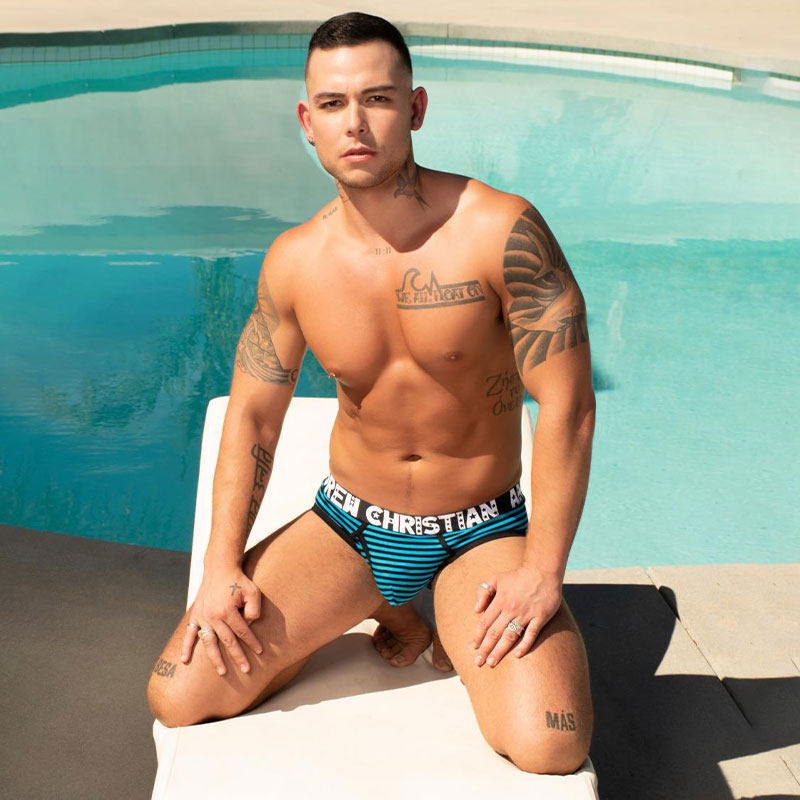 andrew christian 性感条纹男士三角内裤棉低腰透气u凸囊袋 92657