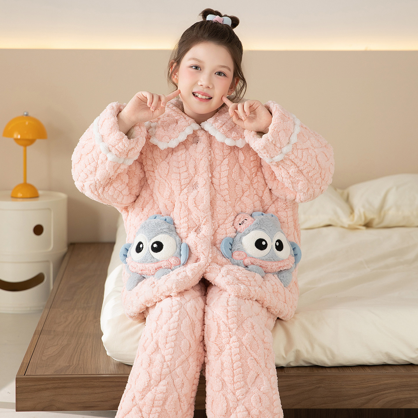 女大童睡衣三层夹棉可爱小丑鱼冬天高端珊瑚绒加绒加厚宝宝家居服