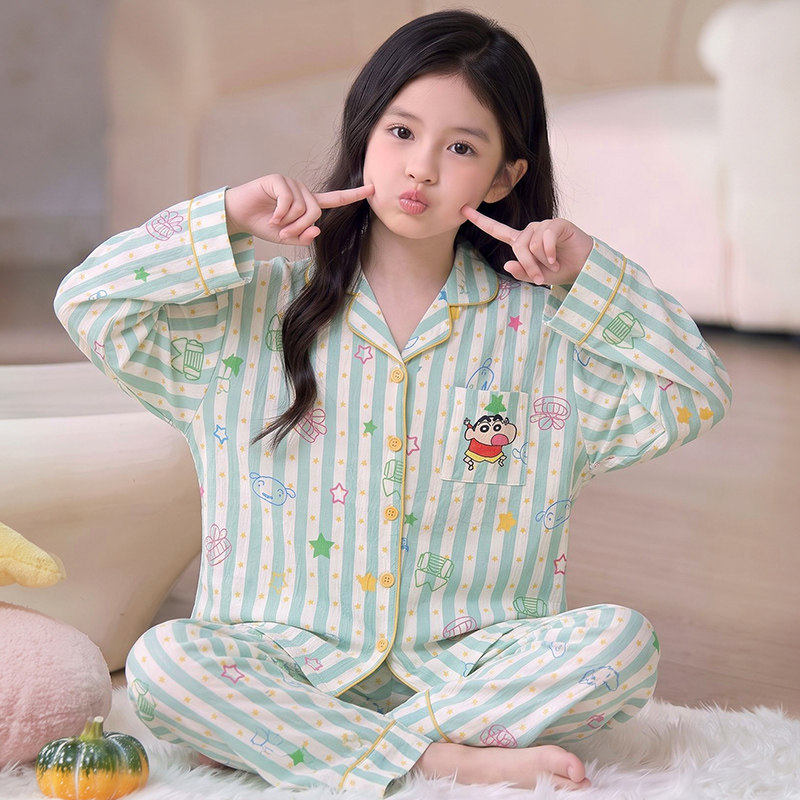 儿童长袖睡衣女孩超火小新云朵棉