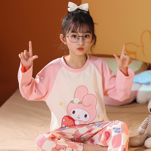 儿童睡衣KT猫长袖纯棉2025春秋天女孩中大童男宝宝空调居家服套装