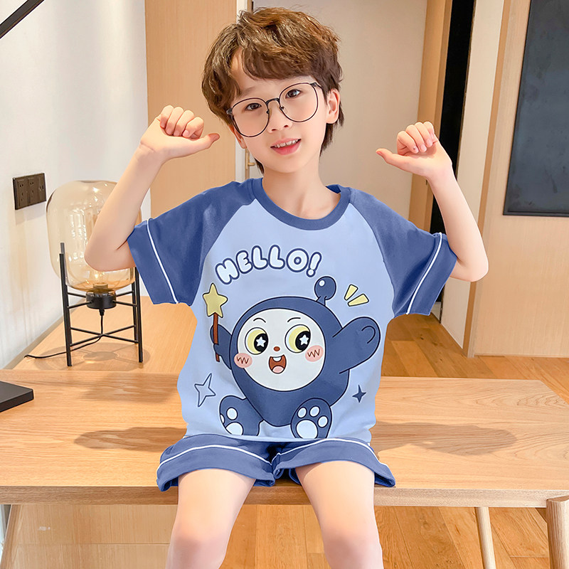 男童睡衣卡通蛋仔短袖高端纯棉薄款2026夏季小男孩宝宝空调家居服