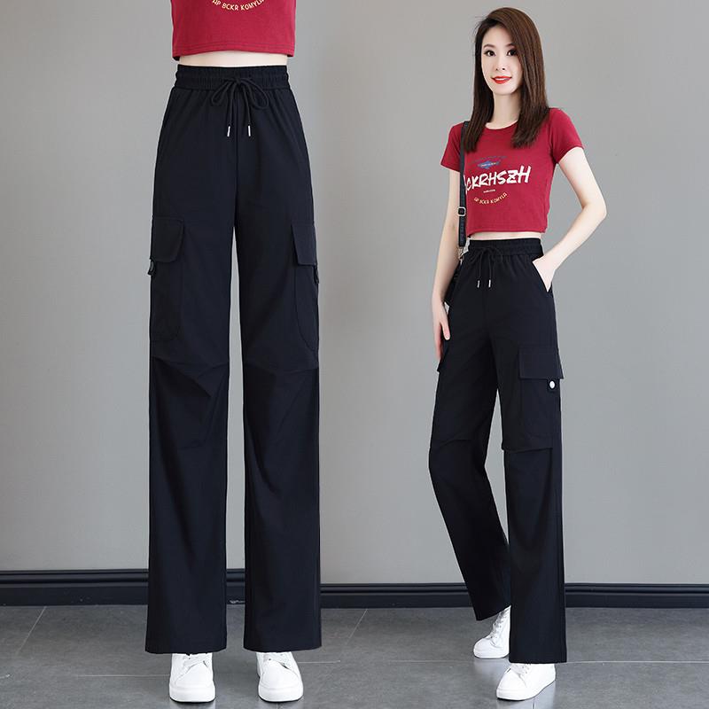 工装裤女款2025新款夏季薄款伞兵裤郑州女裤休闲阔腿裤松紧腰直筒