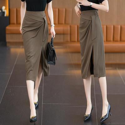 不规则半身裙女夏季薄2025新款高腰中长版开叉a字一步包臀西装裙