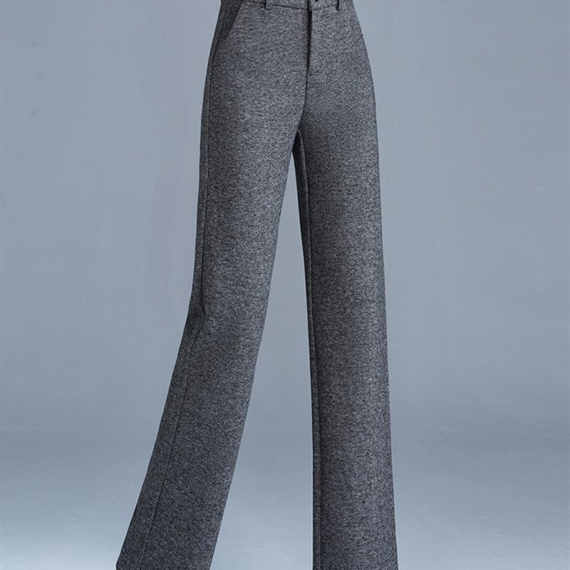 羊毛呢裤子女秋冬2025新款高腰垂感直筒西装裤加绒休闲窄版阔腿裤