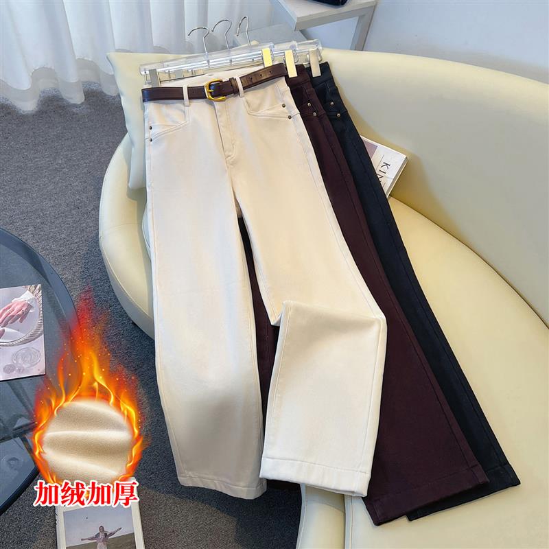 加绒牛仔裤女2025新款冬季春秋天加厚广州新塘子版型好看的阔腿裤