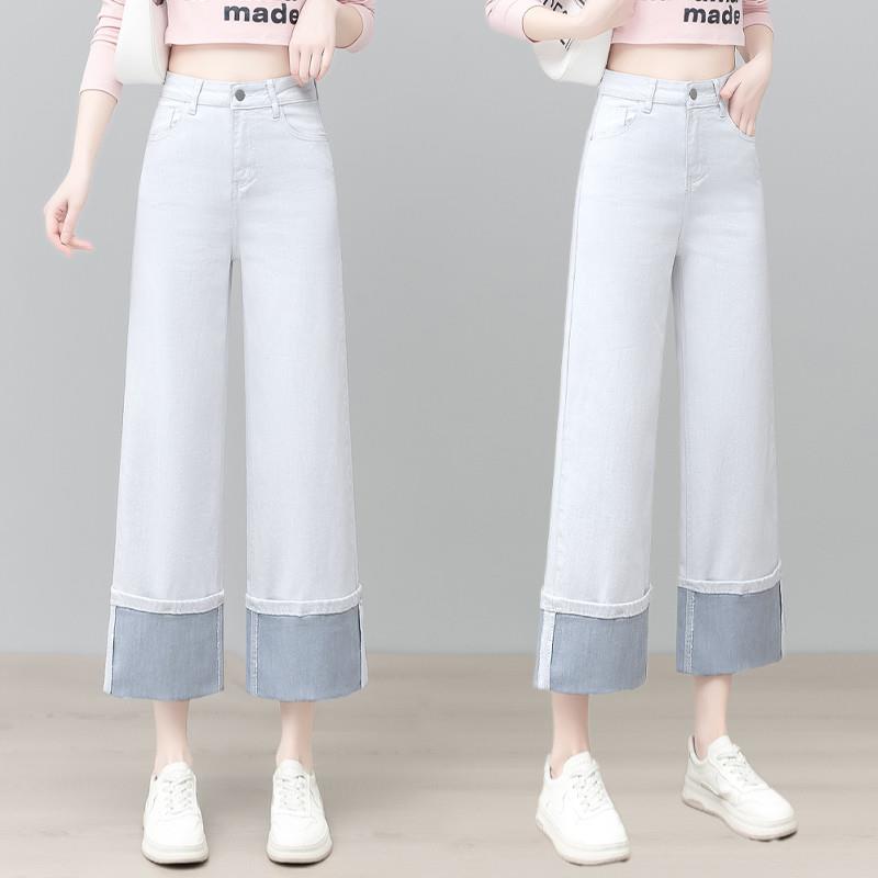 莫兰迪灰八分直筒牛仔裤女2025年夏季薄款新款高腰显瘦九分阔腿裤