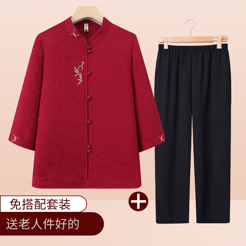 老年人夏装女妈妈夏季套装洋气中国风小衫奶奶T恤老太太婆婆衣服图片