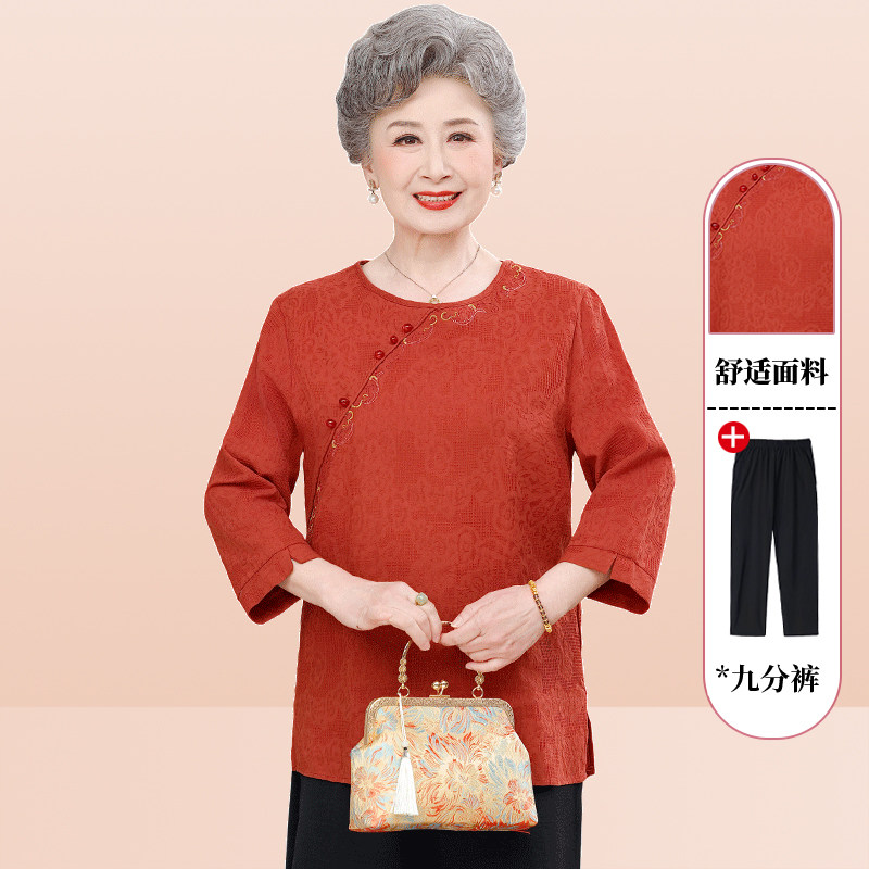 妈妈装2026新款中老年人夏装全棉衬衫女奶奶纯棉衬衣老太太上衣服图片