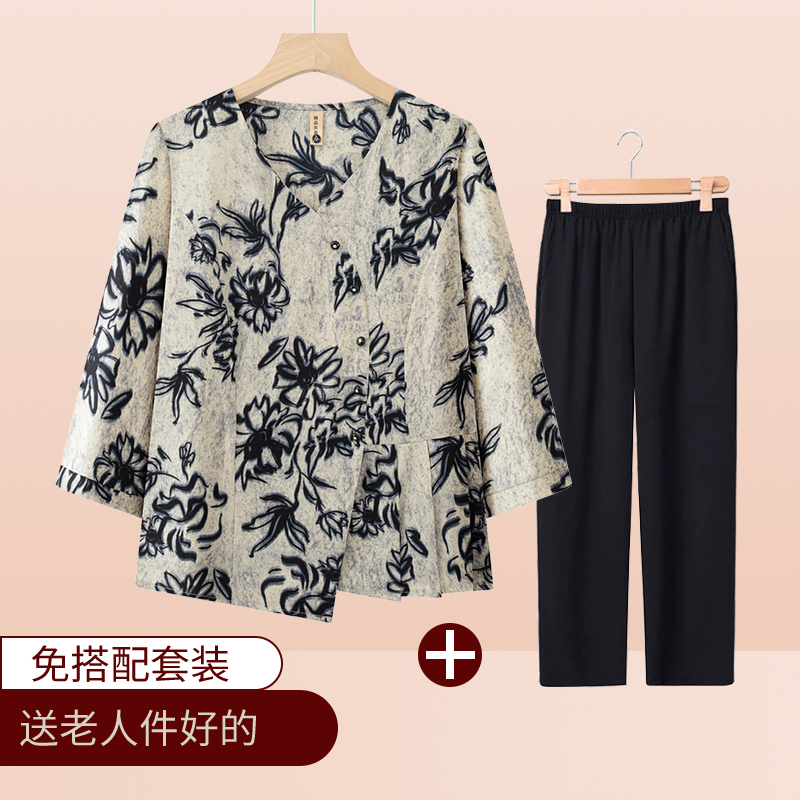 中老年人女装奶奶夏装套装七分袖衬衫2025新款夏季时尚妈妈套装