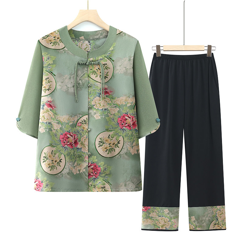 妈妈装2024夏装新款中老年人套装女奶奶装夏季短袖老人衣服老太太图片