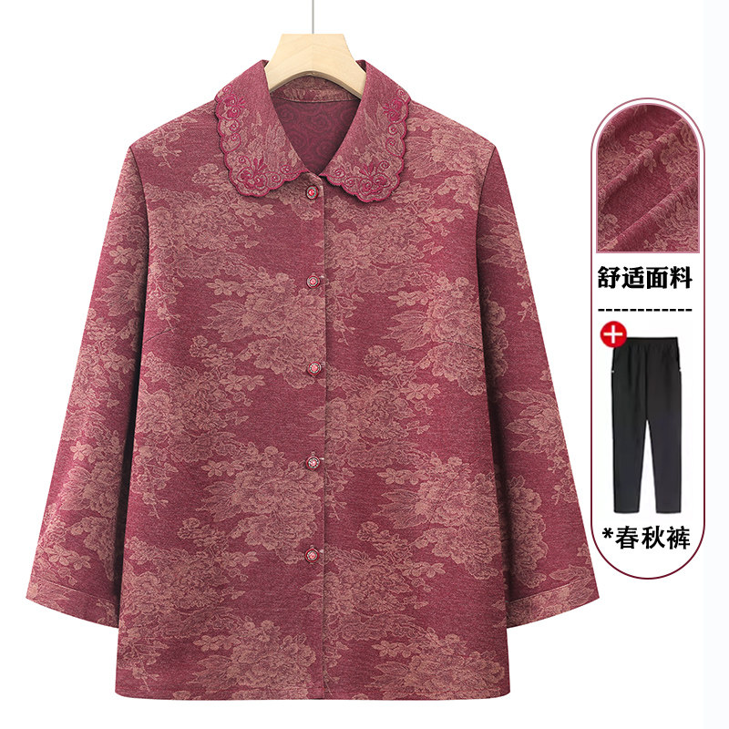 奶奶装春秋长袖衬衫老年妈妈2024年秋装衬衣70岁太太老人宽松衣服图片