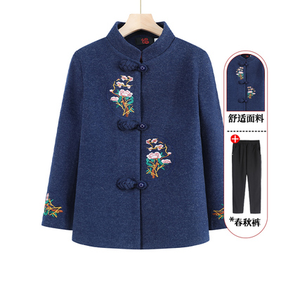 奶奶装毛呢外套妈妈装春秋唐装上衣中老年人秋装女婆婆老太太衣服