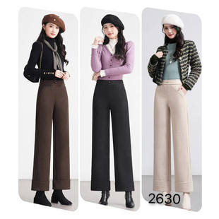 小个子阔腿九分裤 冬季 加绒加厚保暖裤 姹颜悦色2630羊毛直筒裤 新款