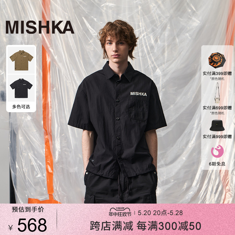 MISHKA翻领轻户外工装风短袖衬衫