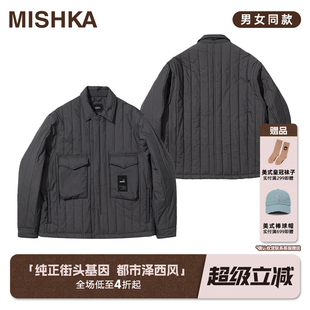 MISHKA秋冬新款潮流宽松压纹字母休闲短款棉服外套保暖